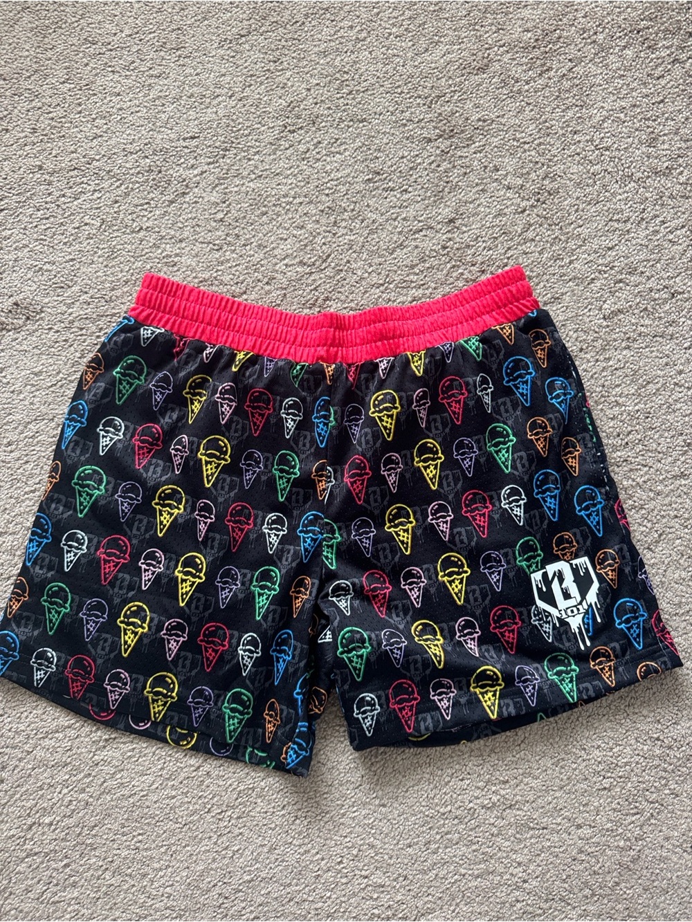 Kids Black Ice Cream Print Swim Shorts with Pink Waistband